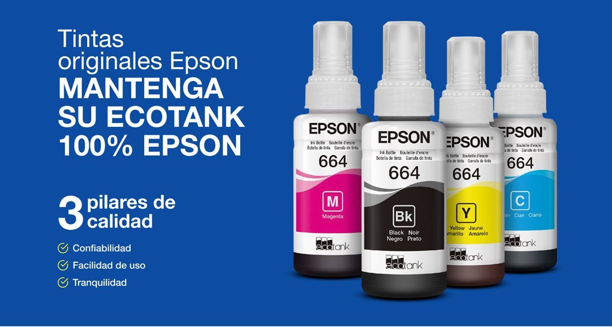Botella de Tinta Epson EcoFit T664 (Negro, Amarillo, Cian, Magenta)